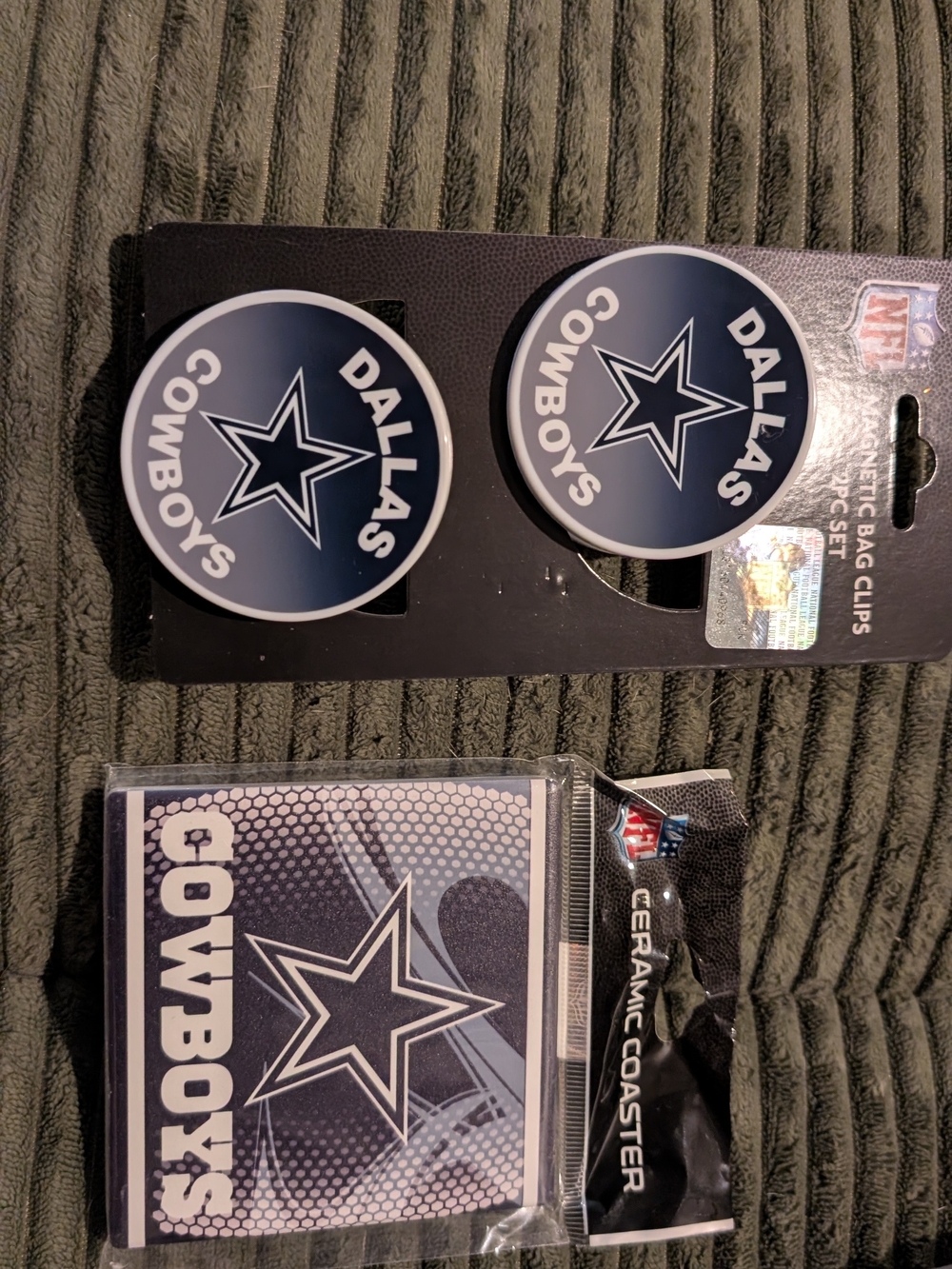 NFL Dallas Cowboys Navy Blue Ceramic Coaster & Magnetic Bag Clips